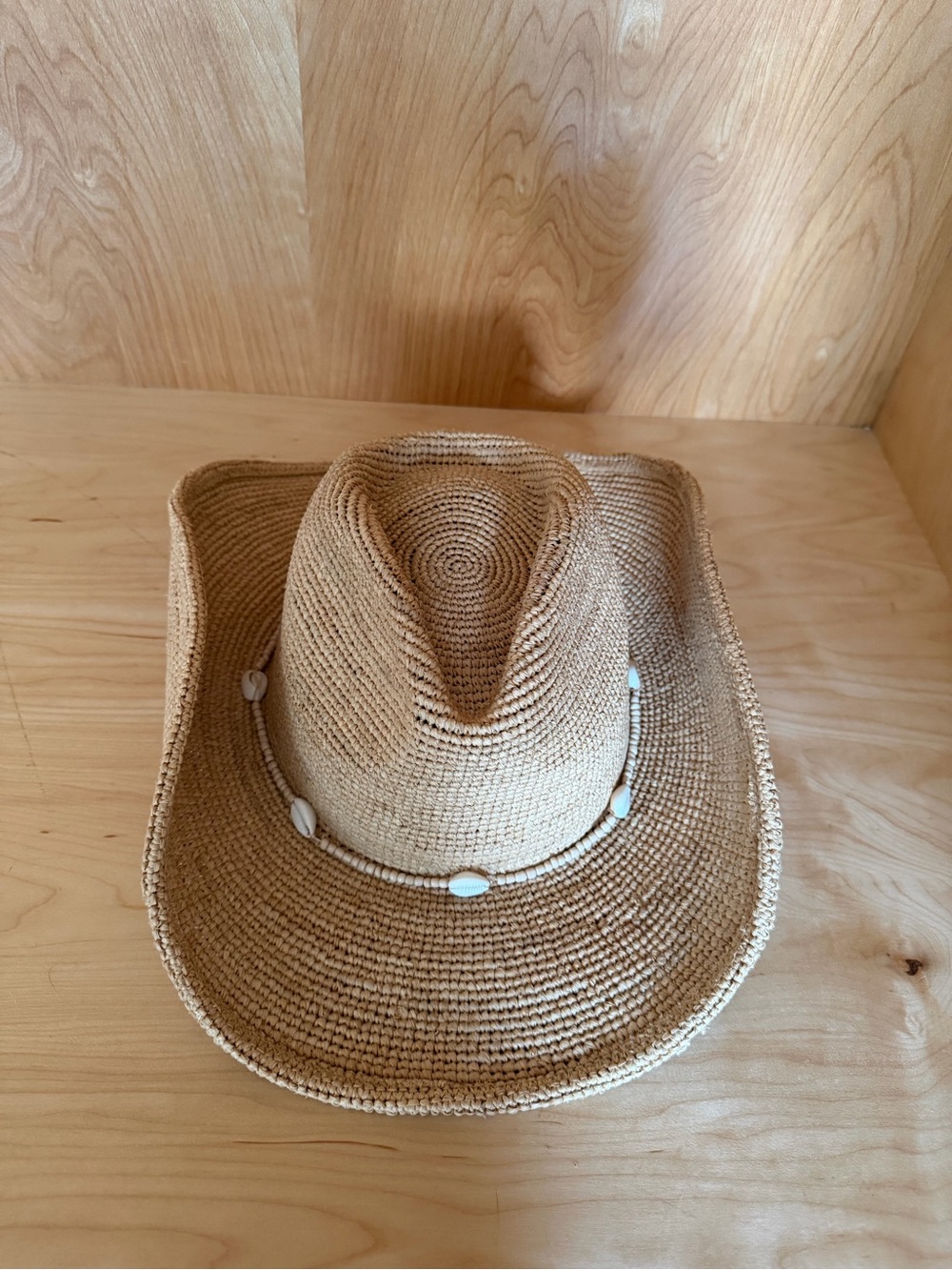 Straw Cowboy Hat with Shell Accent - Natural